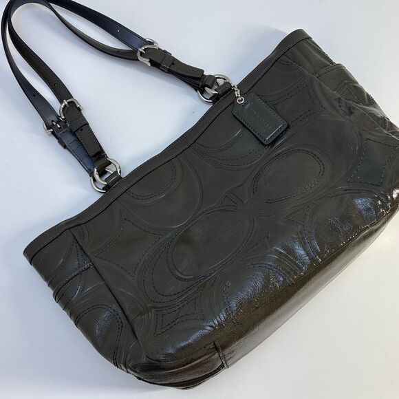 COACH F18326 Signature Gallery Stitch Patent C logo Leather Gray Tote Bag - Picture 12 of 14